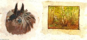 Sketch Of Grassland And A Bird's Head — Benjamin Haughton
