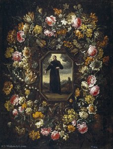 Guirnalda De Flores Con San Francisco De Borja — Bartolomé Pérez