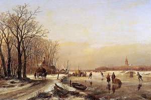 Winter Landscape With Scaters Sun — Andreas Schelfhout