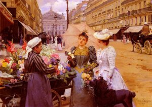 Marchande De Fleurs, Avenue De L-opera — Louis Marie De Schryver, Impressionism