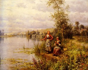 Country Women After Fishing On A Summer Afternoon — Louis Aston Knight