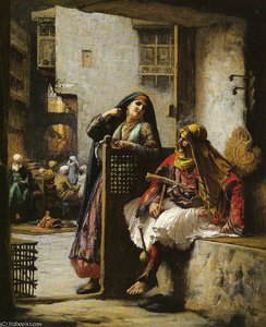 Almeh Flirting With An Armenian Policeman, Cairo — Frederick Arthur Bridgman