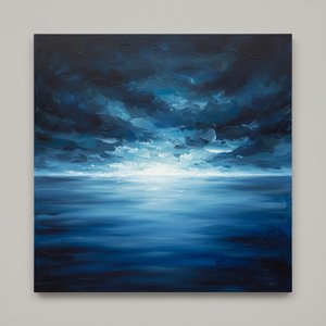 Himmlische Turbulenzen Über Einem Leuchtenden Horizont Im Mitternachtsblau-impasto