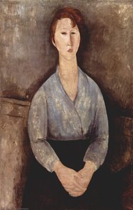 Seated Woman Weared In Blue Blouse — Amedeo Clemente Modigliani, Expressionism