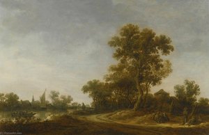 Landscape With Travellers Conversing On A Sandy Path, Fisherman On A River Beyond — Jan Josefsz Van Goyen