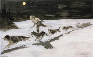 Huskie Dogs On The Frozen Highway (also Known As Talking Musquash) — Frederic Remington