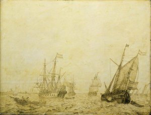 A Wijdschip And Other Vessels Off A Harbour — Willem Van De Velde The Elder