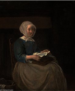 A Lady Seated In An Interior Reading A Letter — Gabriel Metsu