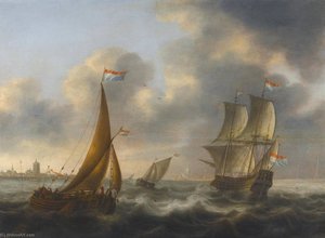 A Merchant Man, An Admiral's Barge And Other Small Ships In Choppy Waters — Jacob Adriaensz Bellevois