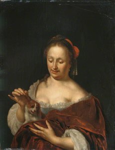 A Lady Seated Holding A Small Dog — Willem Van Mieris