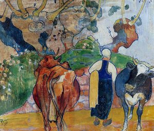 Peasant Woman And Cows In A Landscape — Eugène Henri Paul Gauguin, Paul Gauguin