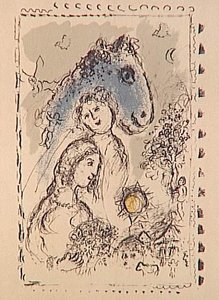 Blue Horse With The Couple — Marc Chagall