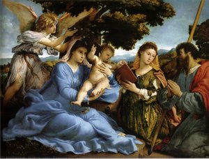 Madonna And St. Catherine Of Alexandria, St. James The Greater And An Angel — Lorenzo Lotto, High Renaissance Mannerism