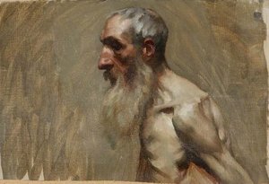 Half Length Portrait Of A Nude Man With A Beard — Brian Hatton