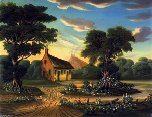 Cottages In A Landscape (also Known As The Birthplace Of Burns) — Thomas Chambers, Hudson River School