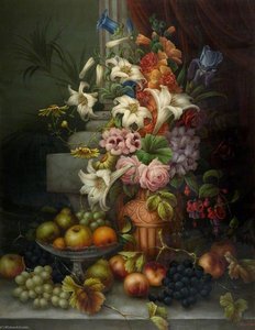 Still Life, Flowers And Fruit — Edwin Steele