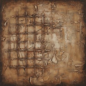 Fragmentierte Echos Eines Antiken Gitters In Erodiertem Sepia Und Erdtönen — David Moreau, Zeitgenössische Abstraktion