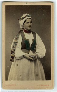 A peasant woman wearing traditional costume from Kraków area