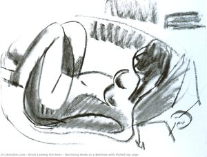 Reclining Nude In A Bathtub With Pulled Up Legs — Ernst Ludwig Kirchner, German Expressionism