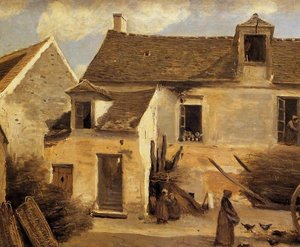 Courtyard Of A Bakery Near Paris — Jean-baptiste-camille Corot, Late Romantic Landscape
