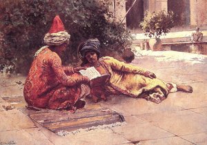 Two Arabs Reading In A Courtyard — Edwin Lord Weeks