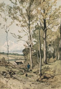 A Figure Walking On A Path — Henri-joseph Harpignies