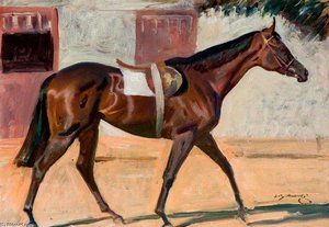 A Bay Racehorse By A Stable — Sir Alfred James Munnings