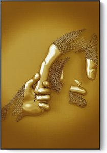 Golden Embrace: Modern Figure Canvas Print, Modern Art Canvas Wall Art / Decorative Print T