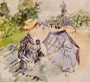 Lady With A Parasol Sitting In A Park — Berthe Morisot