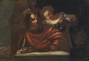 A Bearded Man And A Woman Pouring Wine, Possibly Judith And Holofernes — Lucrina Fetti