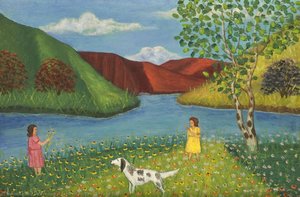 Two Girls And Dog — Lawrence H. Lebduska