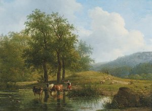 Herding The Cattle In Summer — Andreas Schelfhout