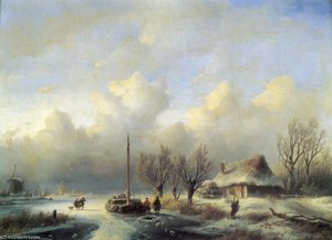 Figures In A Winter Landscape — Andreas Schelfhout