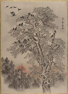 旭に群鴉図 Flock Of Crows At Dawn — Kawanabe Kyōsai