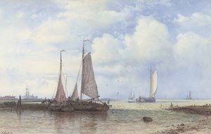 Barges On The Scheldt In The Early Morning Light — Abraham Hulk Senior
