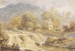 Anglers By A Waterfall, Wales — David Cox