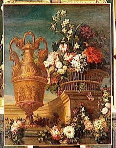 Aiguiere D'or Et Fleurs Dans Une Architecture — Jean-baptiste Monnoyer