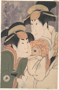Segawa Tomisaburō Ii And Nakamura Manyo As Yadorigi And Her Maid Wakakusa In The Play "hana Ayame Bunroku Soga" — Tošusai Šaraku, Ukiyo E