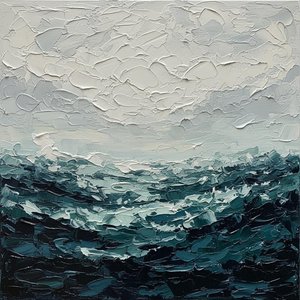 Monolithic Tides Of Midnight Teal And Luminous Ether In Heavy Impasto — David Moreau, Plaster & Texture Art