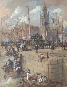 A Funeral Cortege Waiting At The Quayside — John Wilson Carmichael