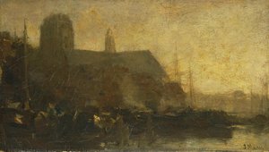 Schepen in de haven van Dordrecht, Jacob Maris, 1880 - 1899