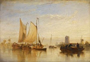 Passage Boats Becalmed On The Maas At Dort — William Simson