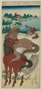 Horses In Pasture — Katsushika Hokusai