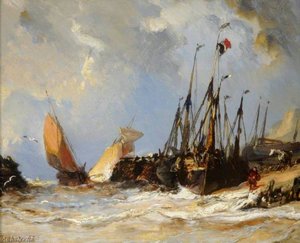 Fishing Boats On A Beach — Eugène Louis Gabriel Isabey