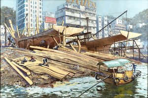 Building a Chinese boat in Ap Lei Chau, Aberdeen, Hong Kong
