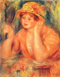 Mädchen Blickt In Einen Spiegel — Pierre-auguste Renoir, Impressionist Painting