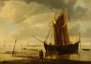 A Boat Off Shore — Simon Jacobsz De Vlieger