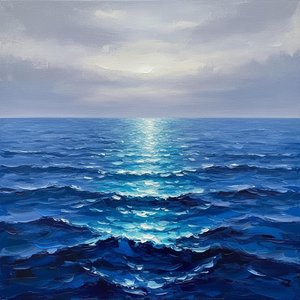 Ritmos Cerúleos: Un Estudio De Impasto Sobre La Luz En La Marea Oceánica Infinita — Christian Noiret, Abstracto Contemporáneo