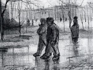Un Jardín Público Con Personas Caminando Bajo La Lluvia — Vincent Willem Van Gogh