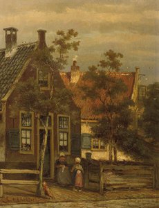 Dutch street scene with mother and child